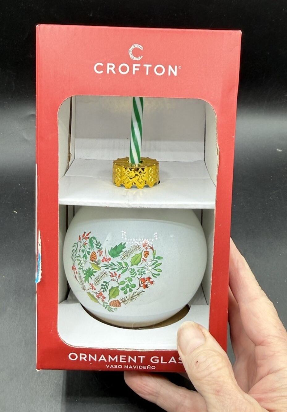Crofton Glass Ornament Drinking Sipper Straw Mistletoe Holly Heart Christmas 7D